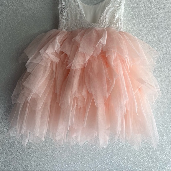 2Bunnies Girl Peony Lace Back A-Line Tiered Tutu Tulle Flower Girl Dress 12M - Picture 11 of 16